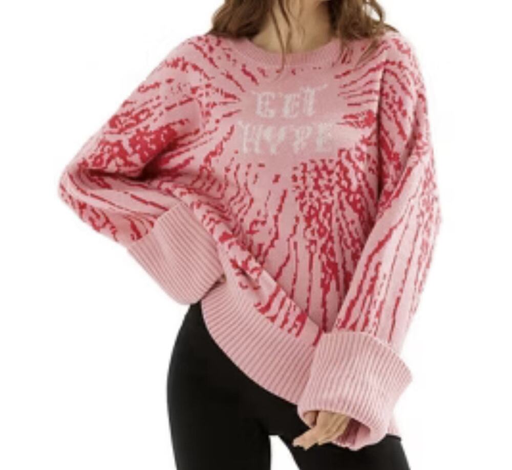 Women’s Pink Oversized Sweater Get Hype Exlura Size Small Graphic Top Cozy